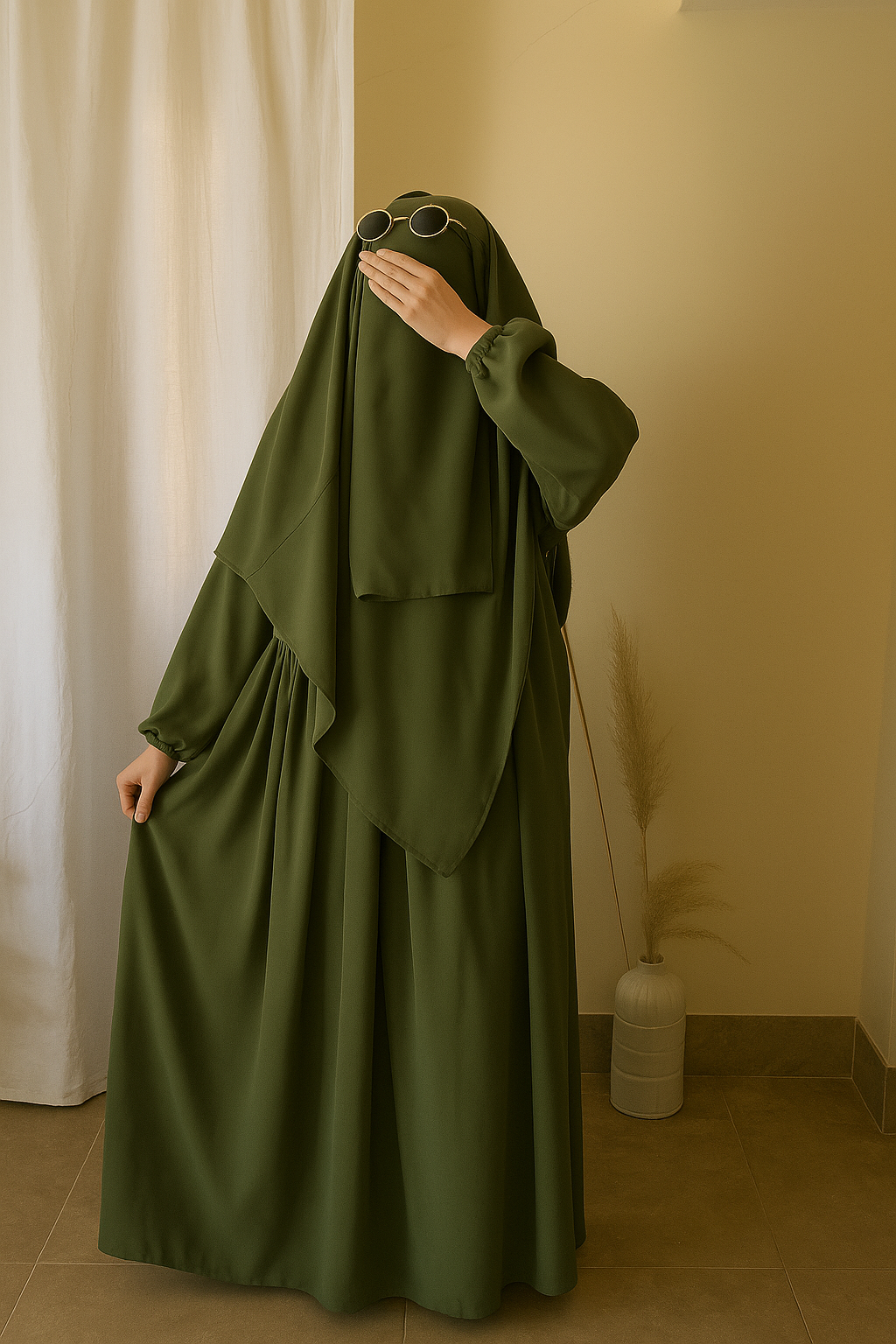 3 Piece Abaya Set (Abaya + Khimar + Niqab) - OLIVE
