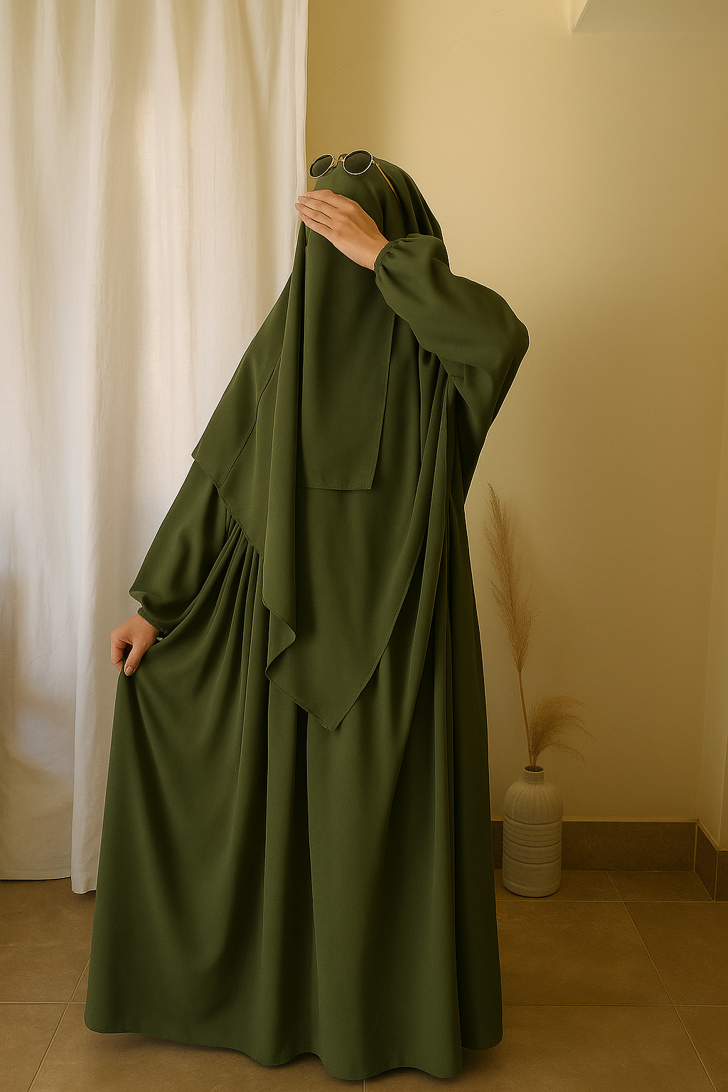 3 Piece Abaya Set (Abaya + Khimar + Niqab) - OLIVE