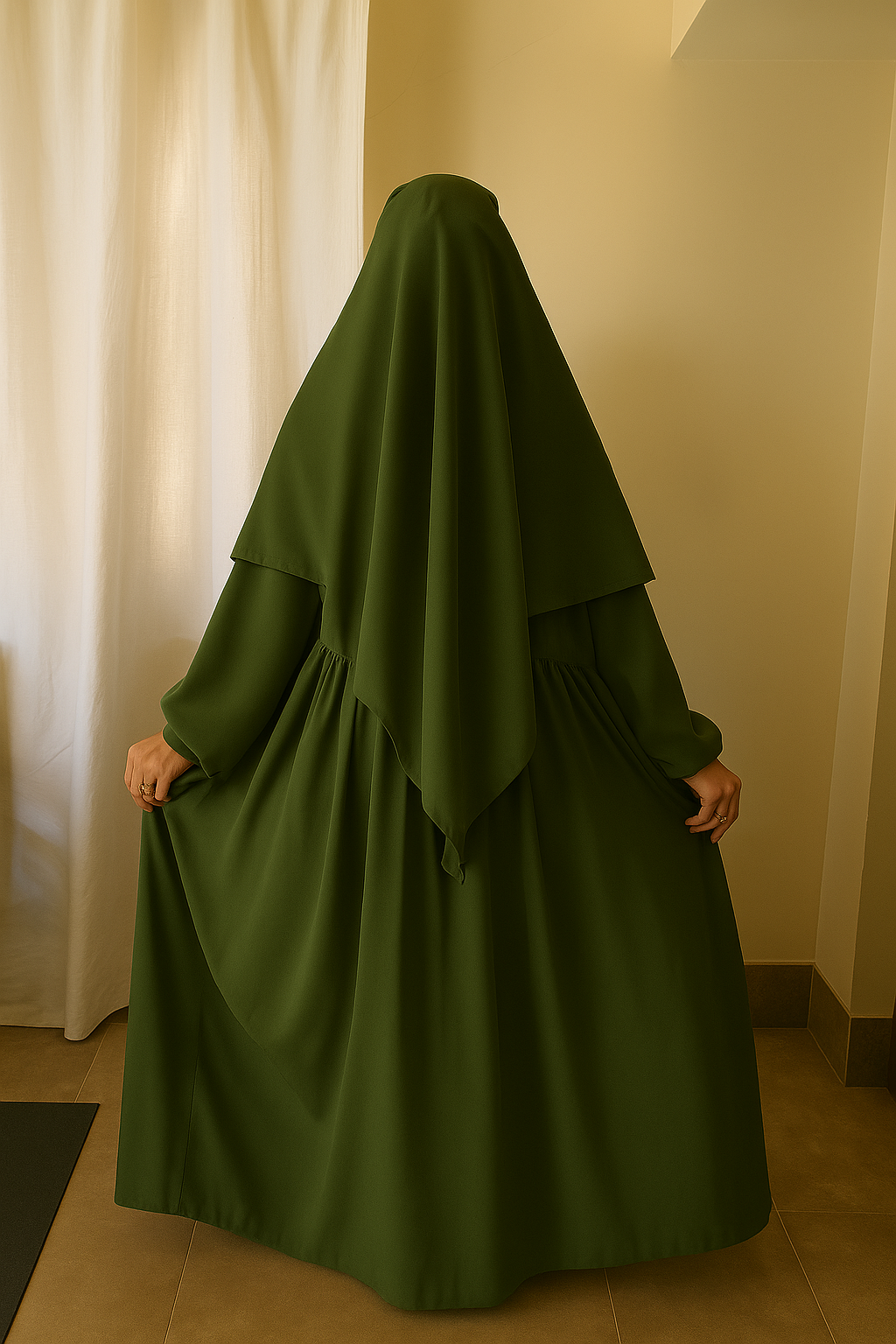 3 Piece Abaya Set (Abaya + Khimar + Niqab) - OLIVE