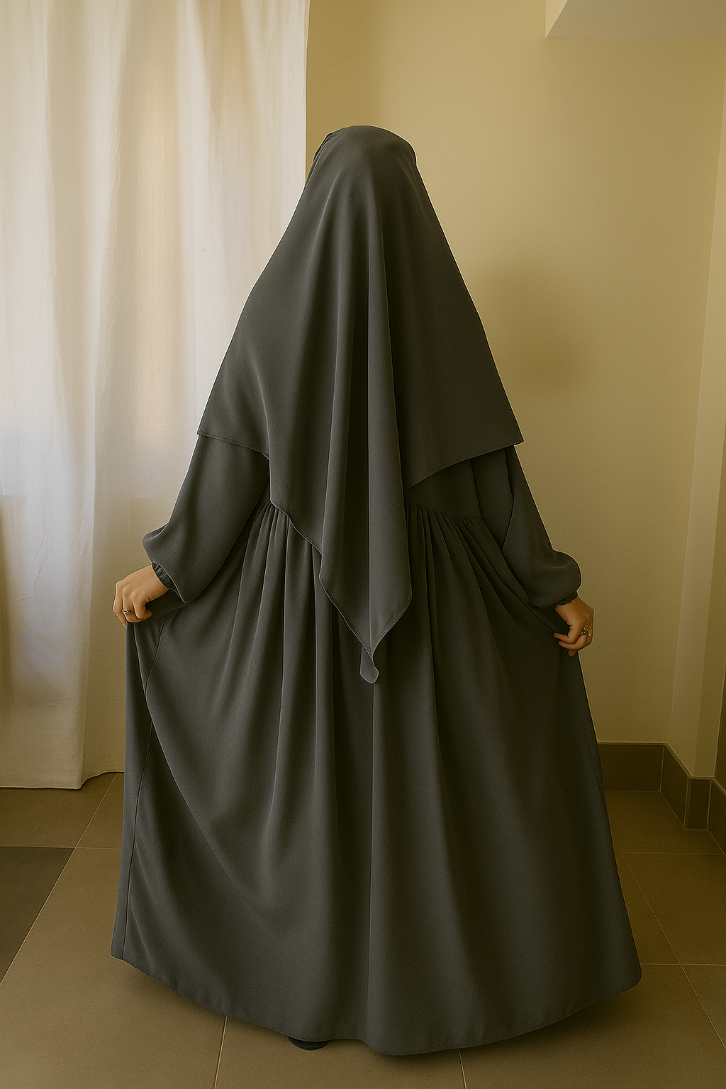 3 Piece Abaya Set (Abaya + Khimar + Niqab) - GREY