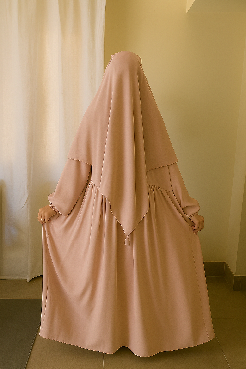 3 Piece Abaya Set (Abaya + Khimar + Niqab) - ROSEWOOD