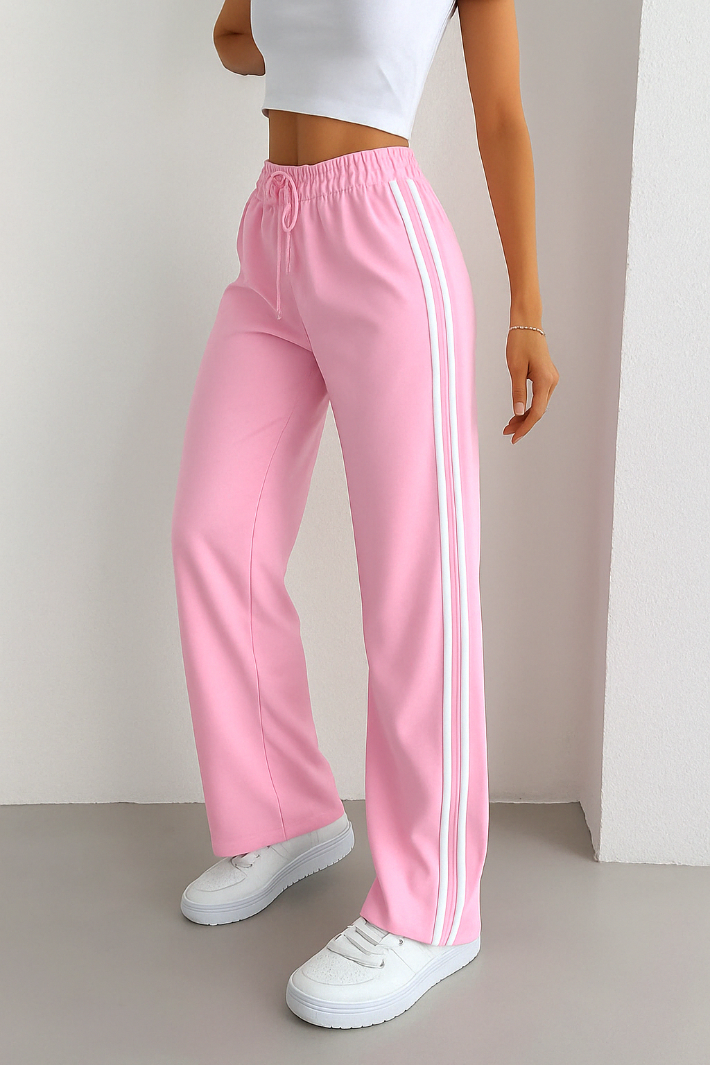 Double Striped Straight Leg Pants - Pink