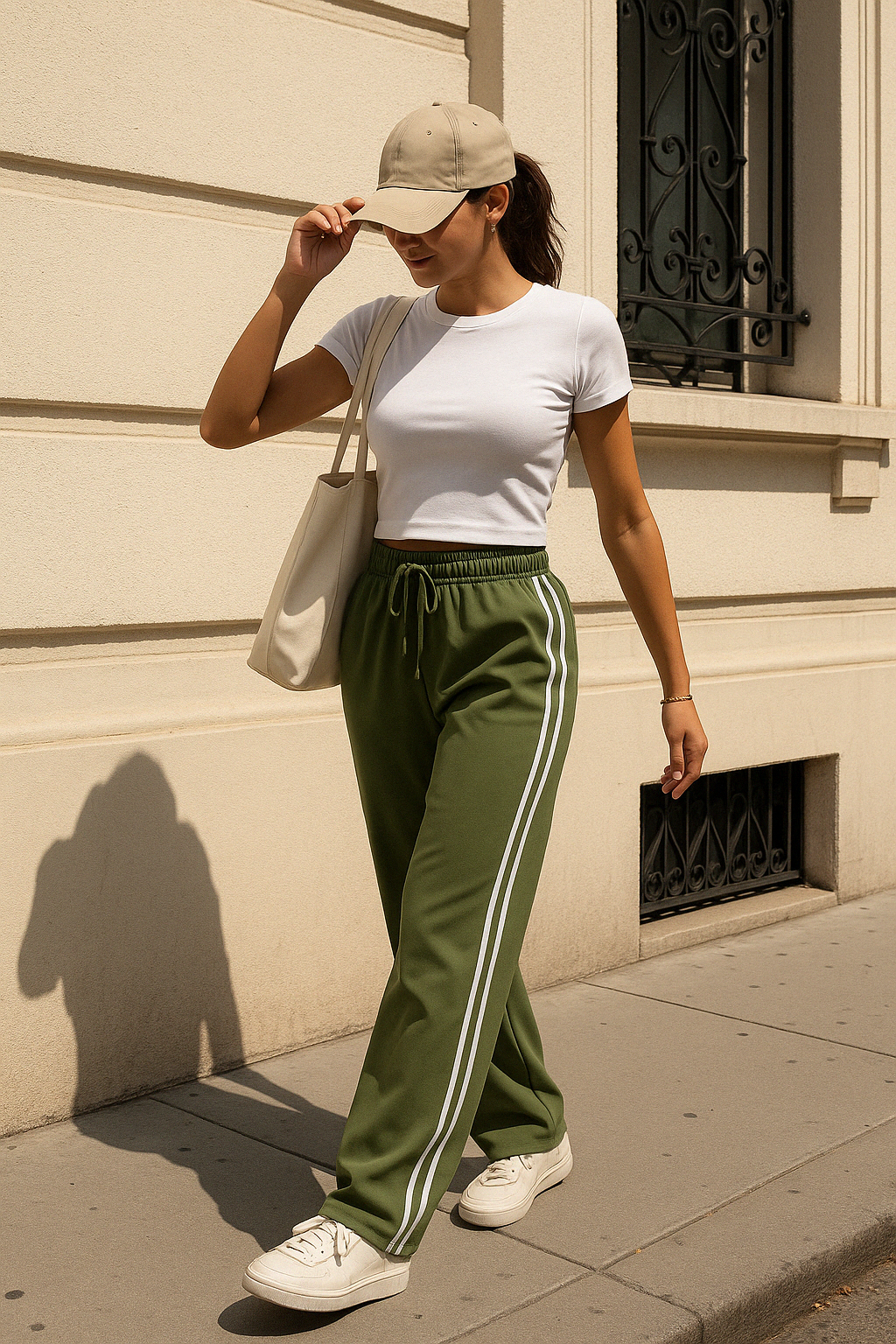 DOUBLE STRIPPED STRAIGHT LEG PANTS - OLIVE