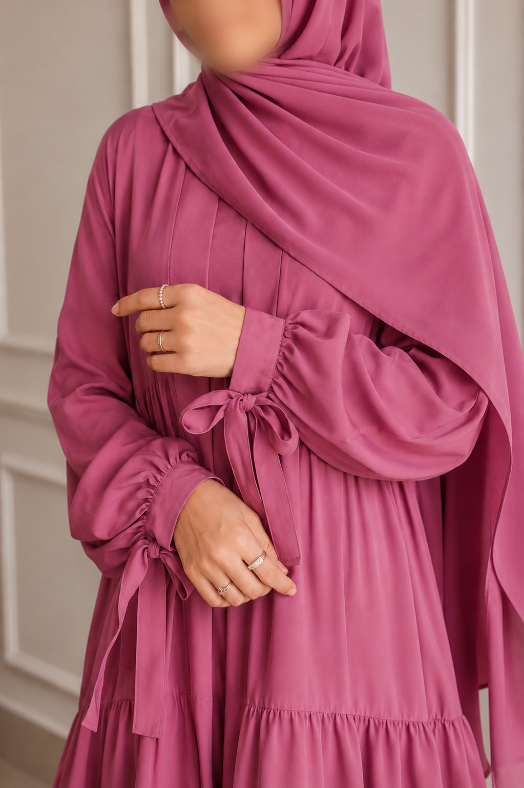 Flowy 3 Piece Abaya Set- Teapink