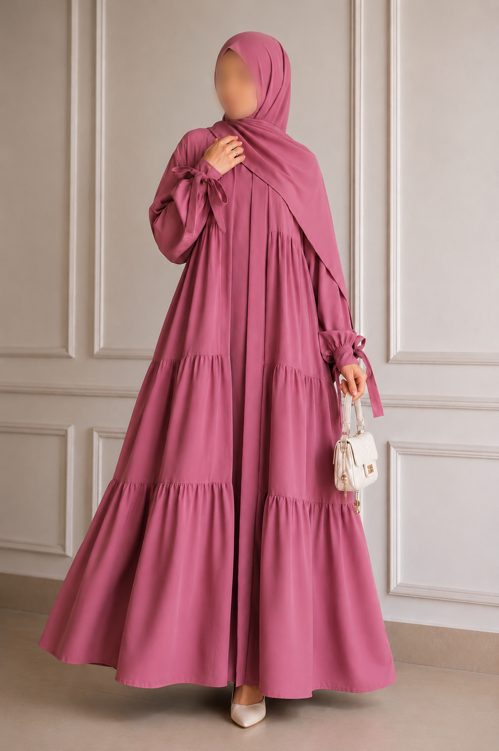Flowy 3 Piece Abaya Set- Teapink