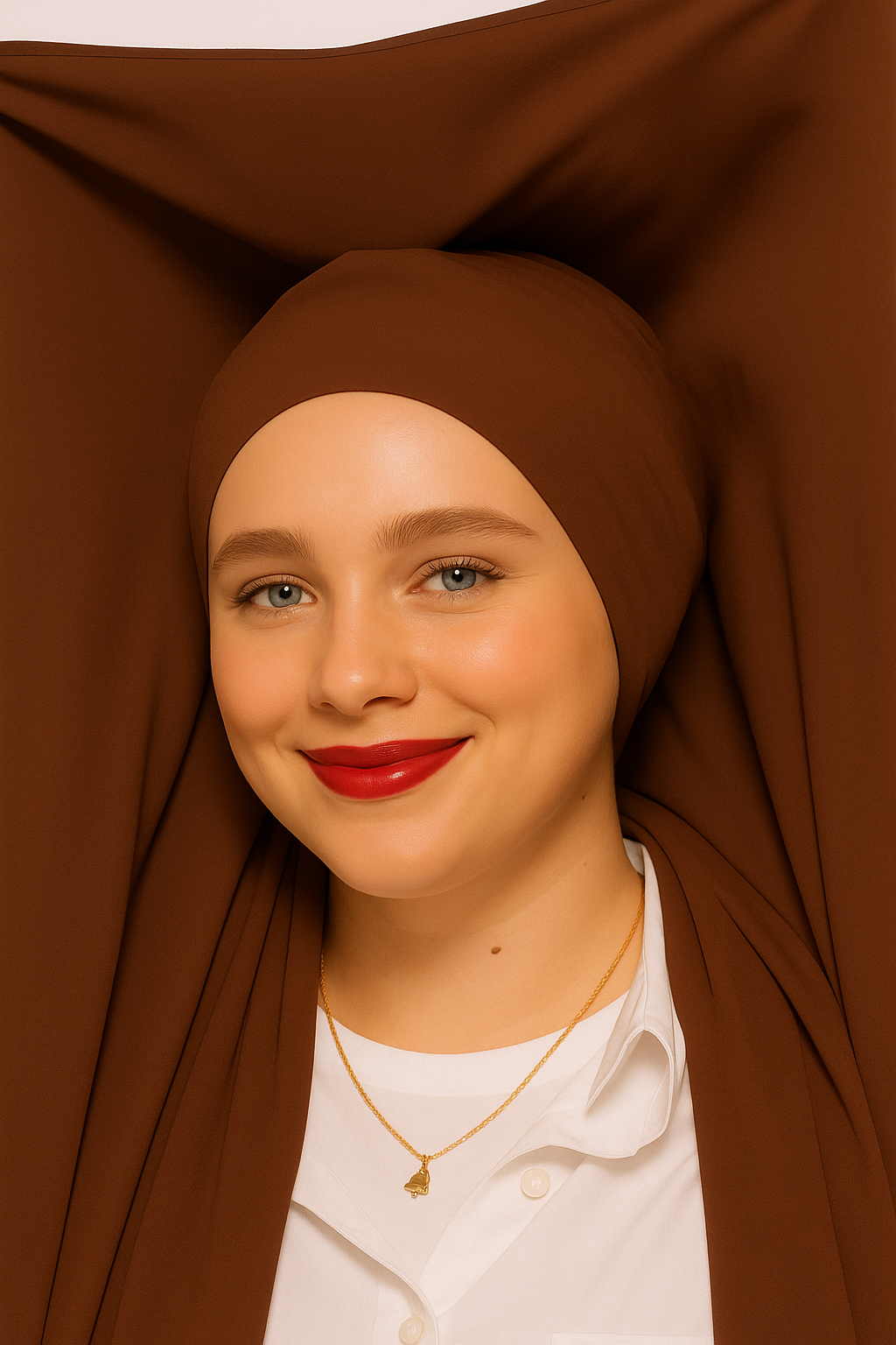 GEORGETTE HIJAB WITH ATTACHED CAP  MAGNETS- DARK BROWN