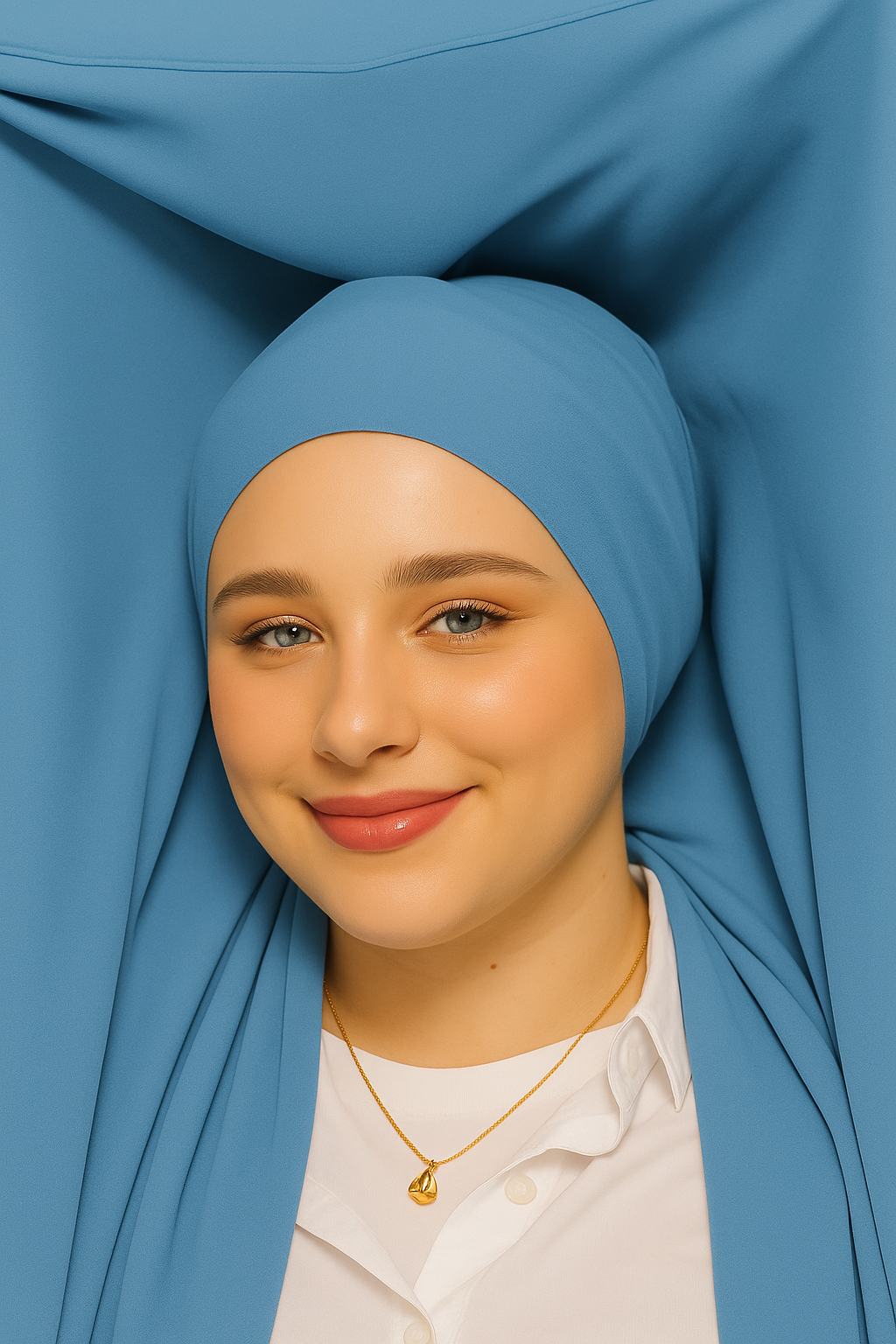 GEORGETTE HIJAB WITH ATTACHED CAP  MAGNETS- SKY BLUE