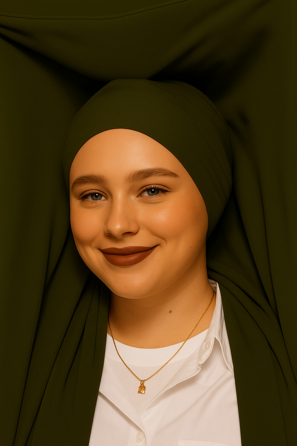 GEORGETTE HIJAB WITH ATTACHED CAP  MAGNETS- OLIVE