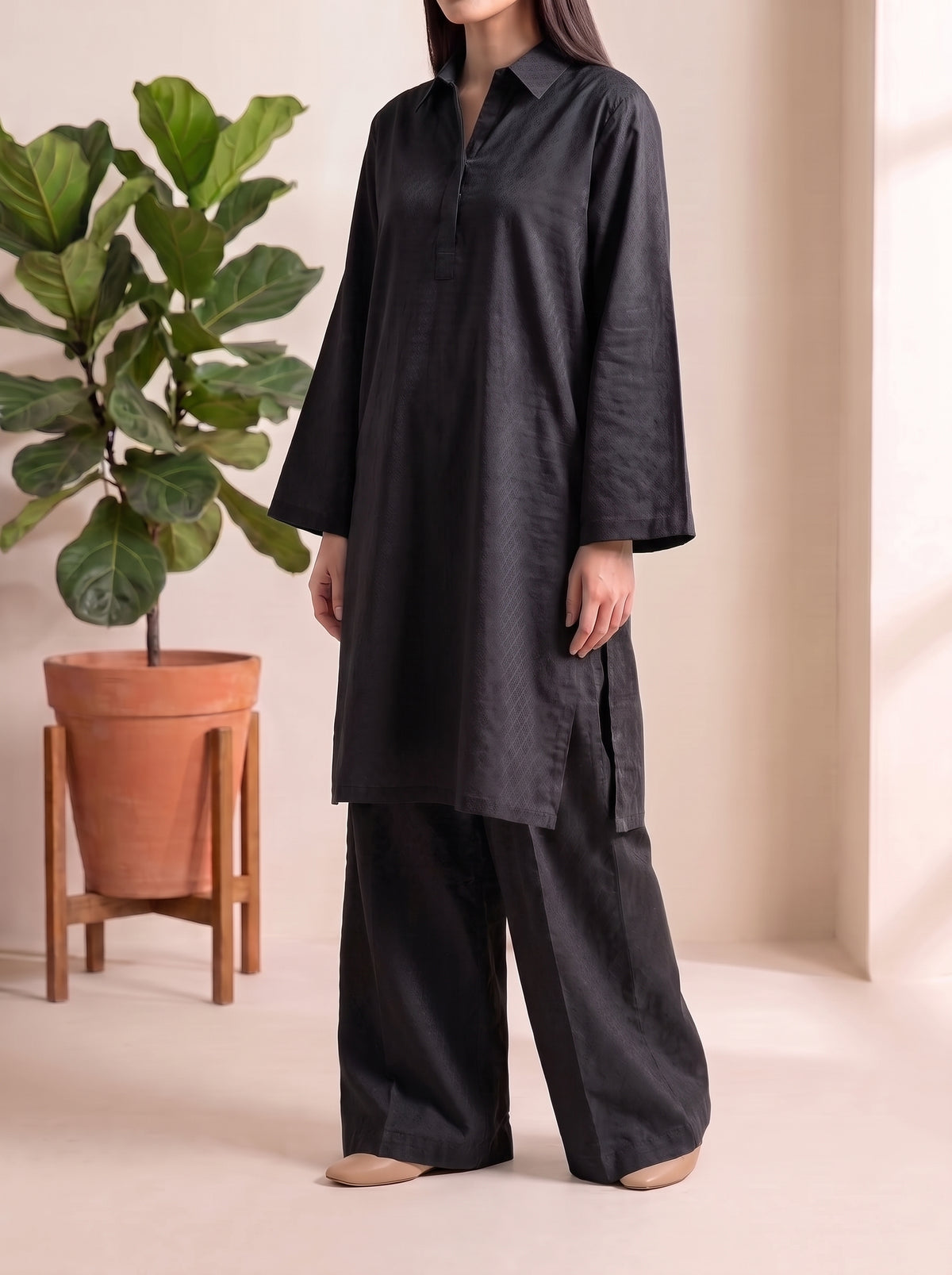 SOLACE- 2PC COTTON COORD SET- BLACK