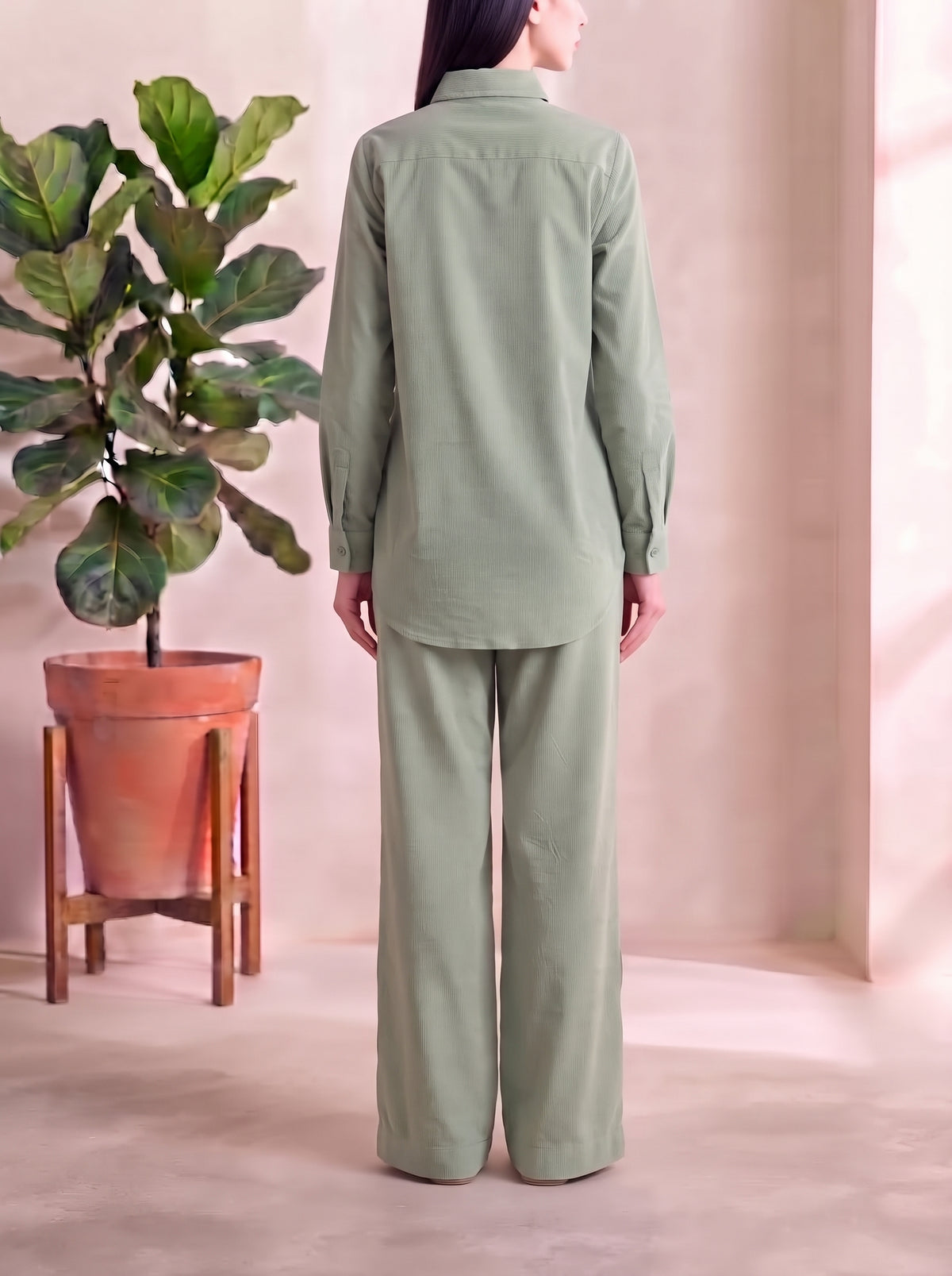 Button-Down Co-Ord Set - Sage Green
