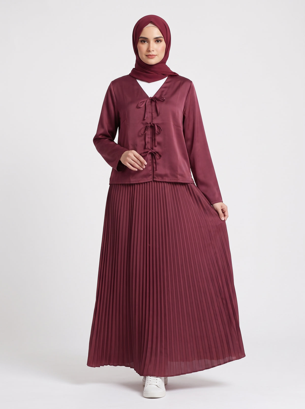 Pleated Skirt Top – Wine