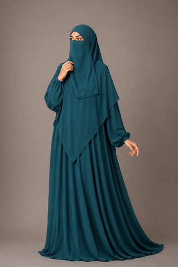 3 Piece Abaya Set (Abaya  Khimar  Niqab) - Zinc