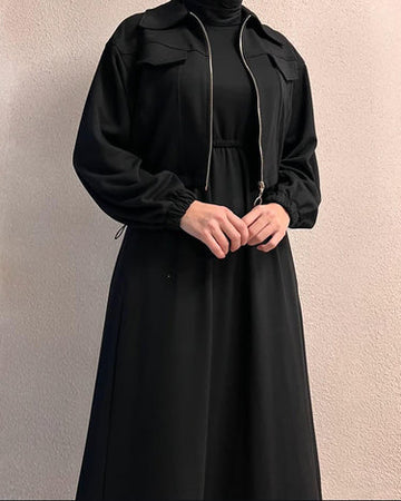 Two-Piece Fleece Modest Set- Black