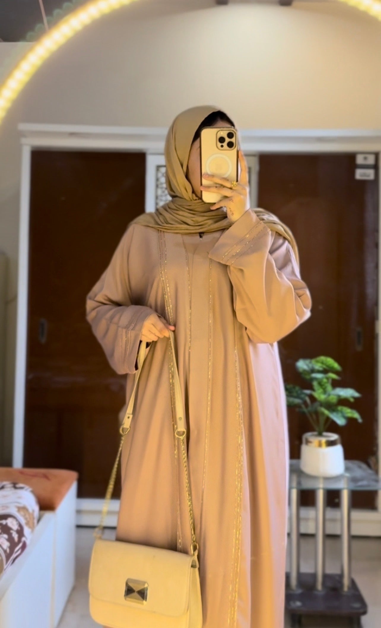 Rimal Embellished Abaya- Beige