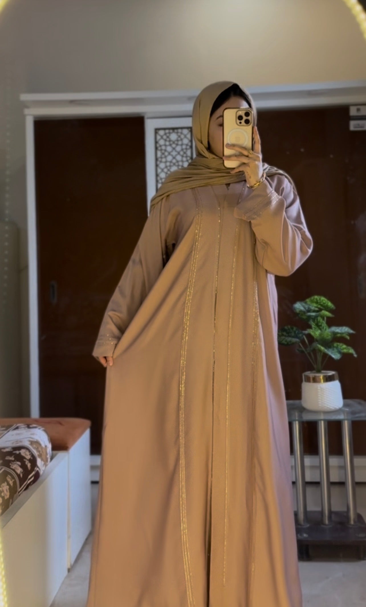 Rimal Embellished Abaya- Beige