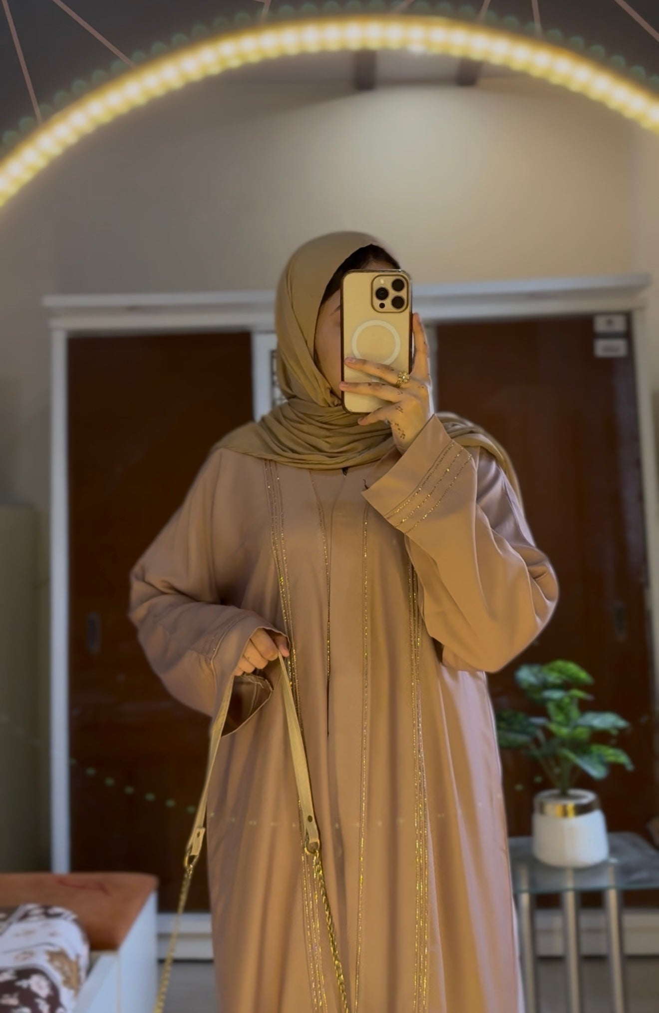 Rimal Embellished Abaya- Beige