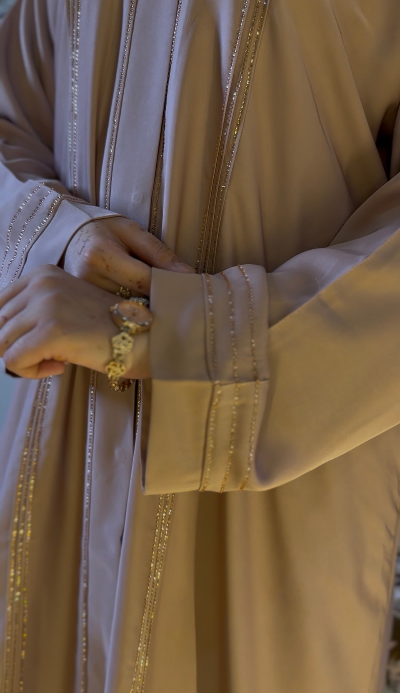 Rimal Embellished Abaya- Beige