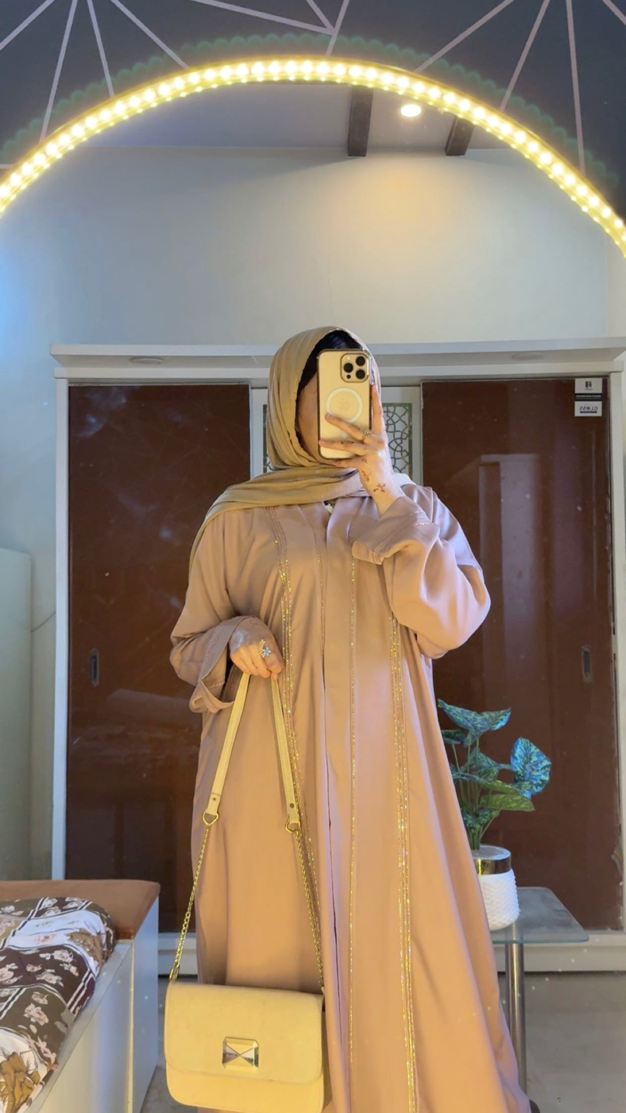 Rimal Embellished Abaya- Beige