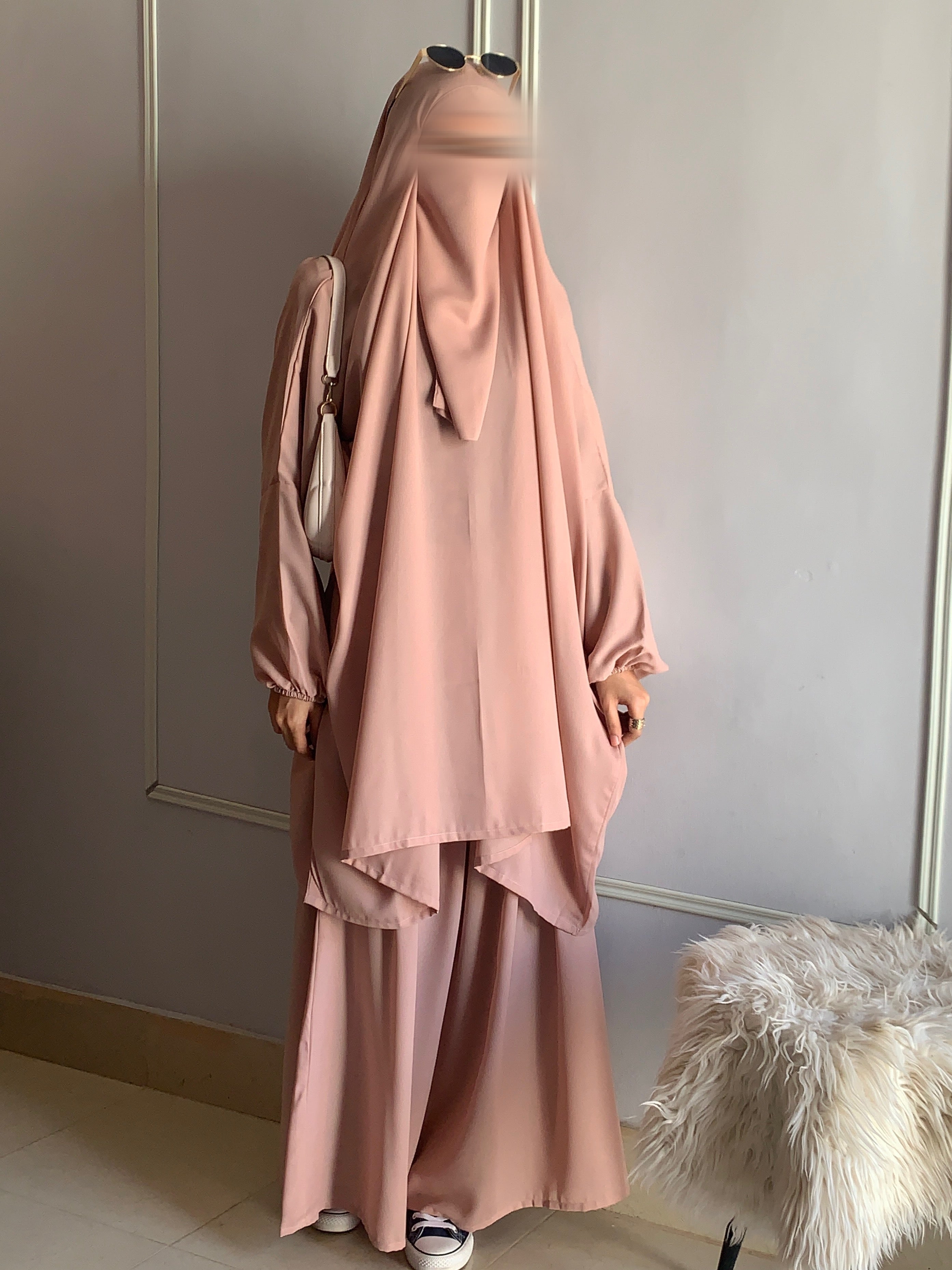 3 Piece Jilbab Set (Jilbab + Skirt + Khimar) - ROSEWOOD