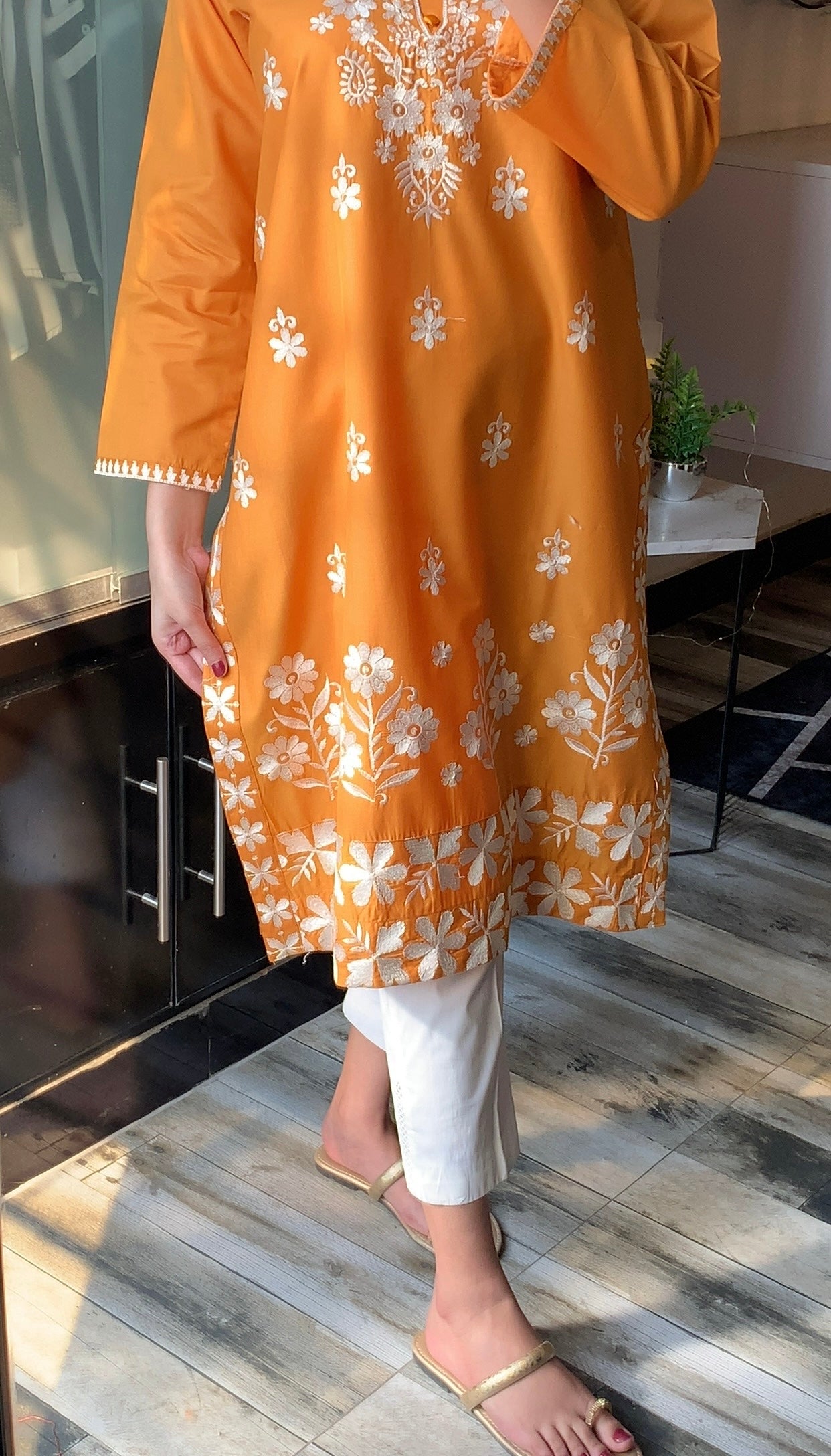 Indian Style Embroidered Kurti - Mustard
