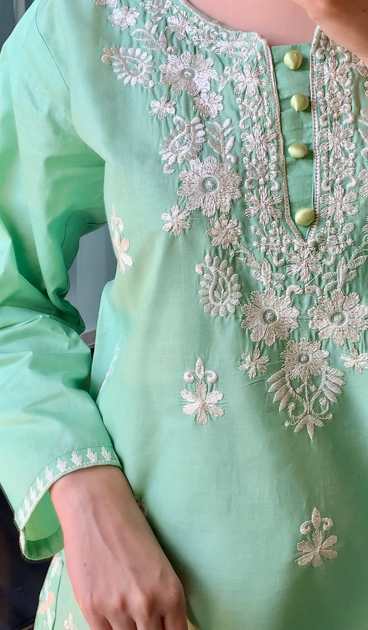 Indian Style Embroidered Kurti - Light Green