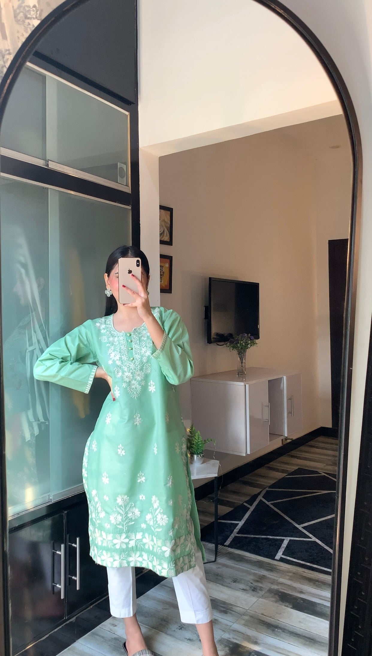 Indian Style Embroidered Kurti - Light Green