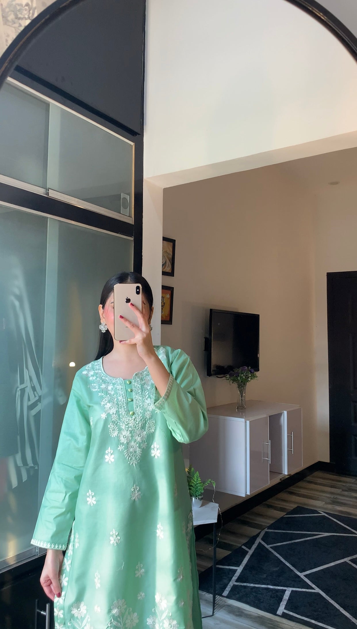 Indian Style Embroidered Kurti - Light Green