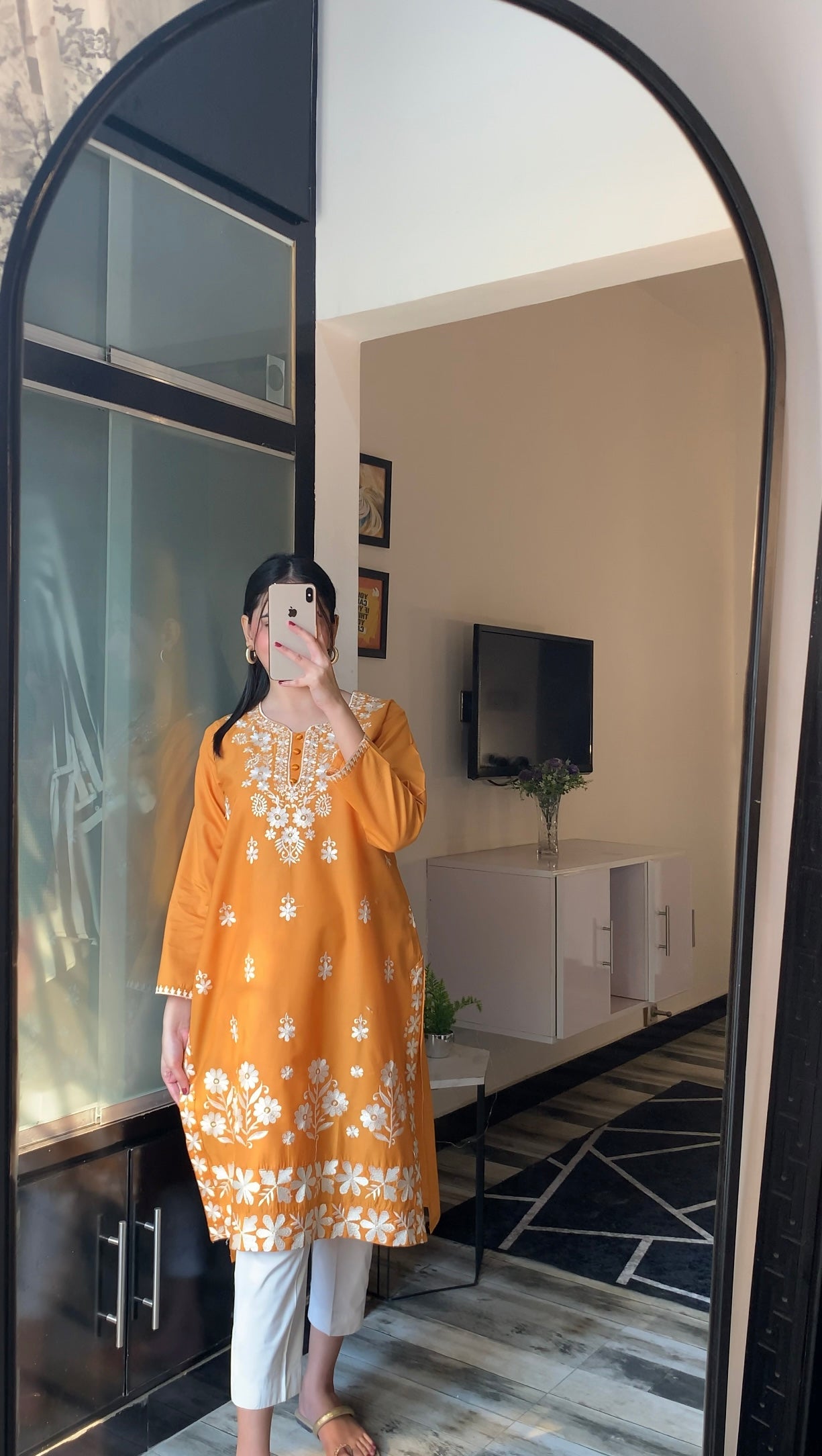Indian Style Embroidered Kurti - Mustard