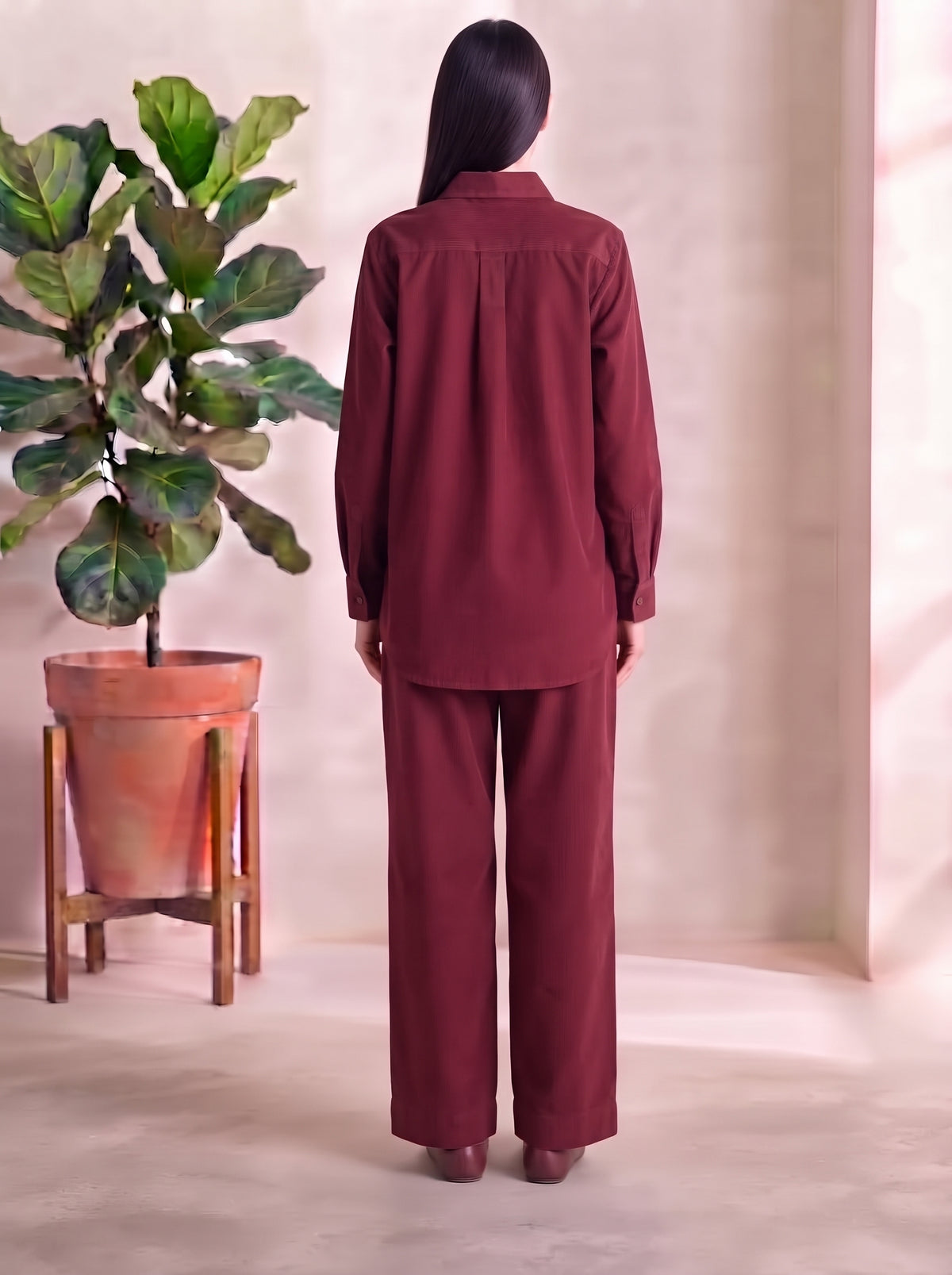 Button-Down Co-Ord Set - Maroon