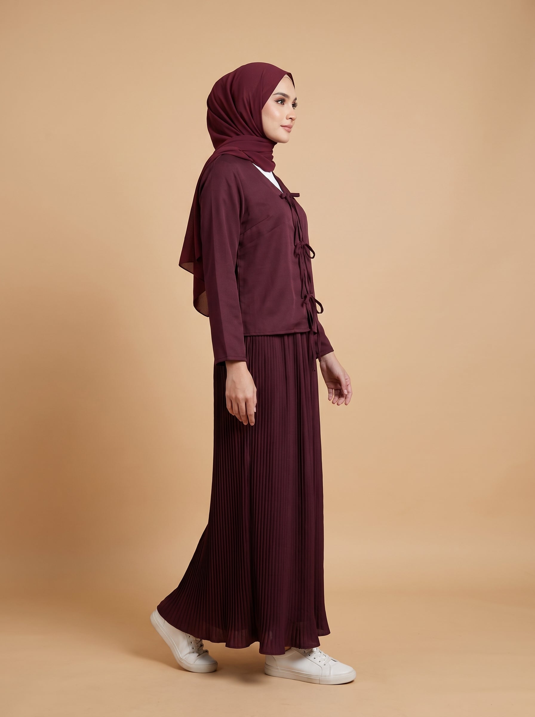 Pleated Skirt Top - Burgundy