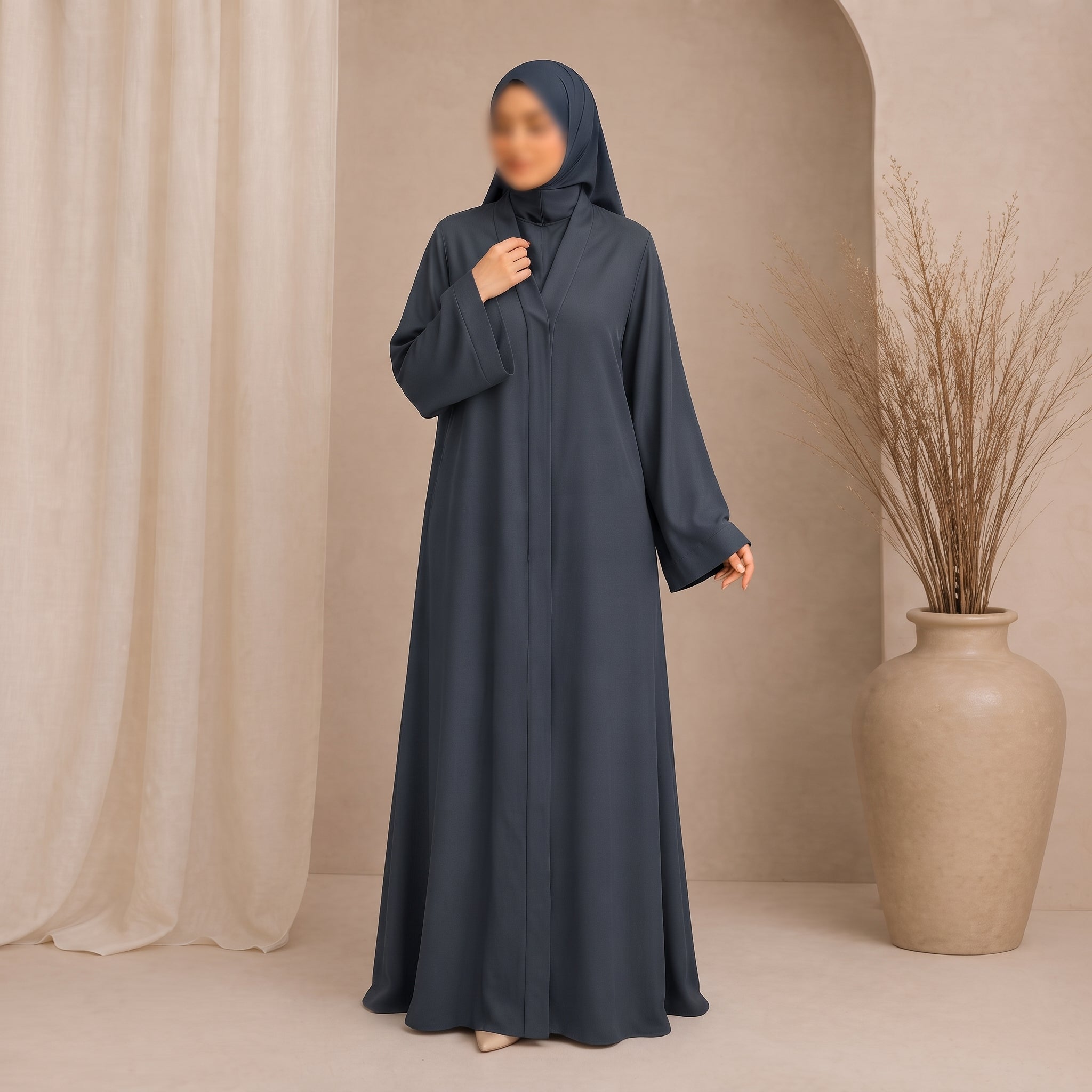 Everyday Front Open Abaya â?? Slate Grey