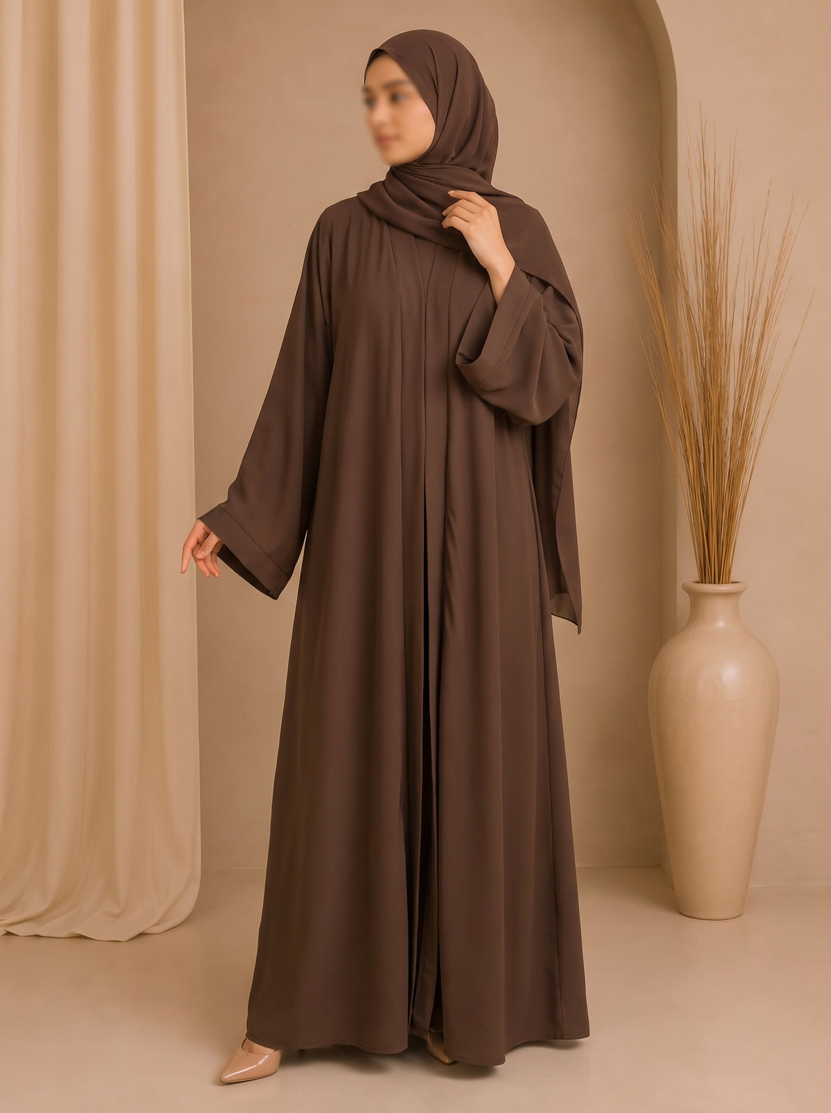 Everyday Front Open Abaya - Brown