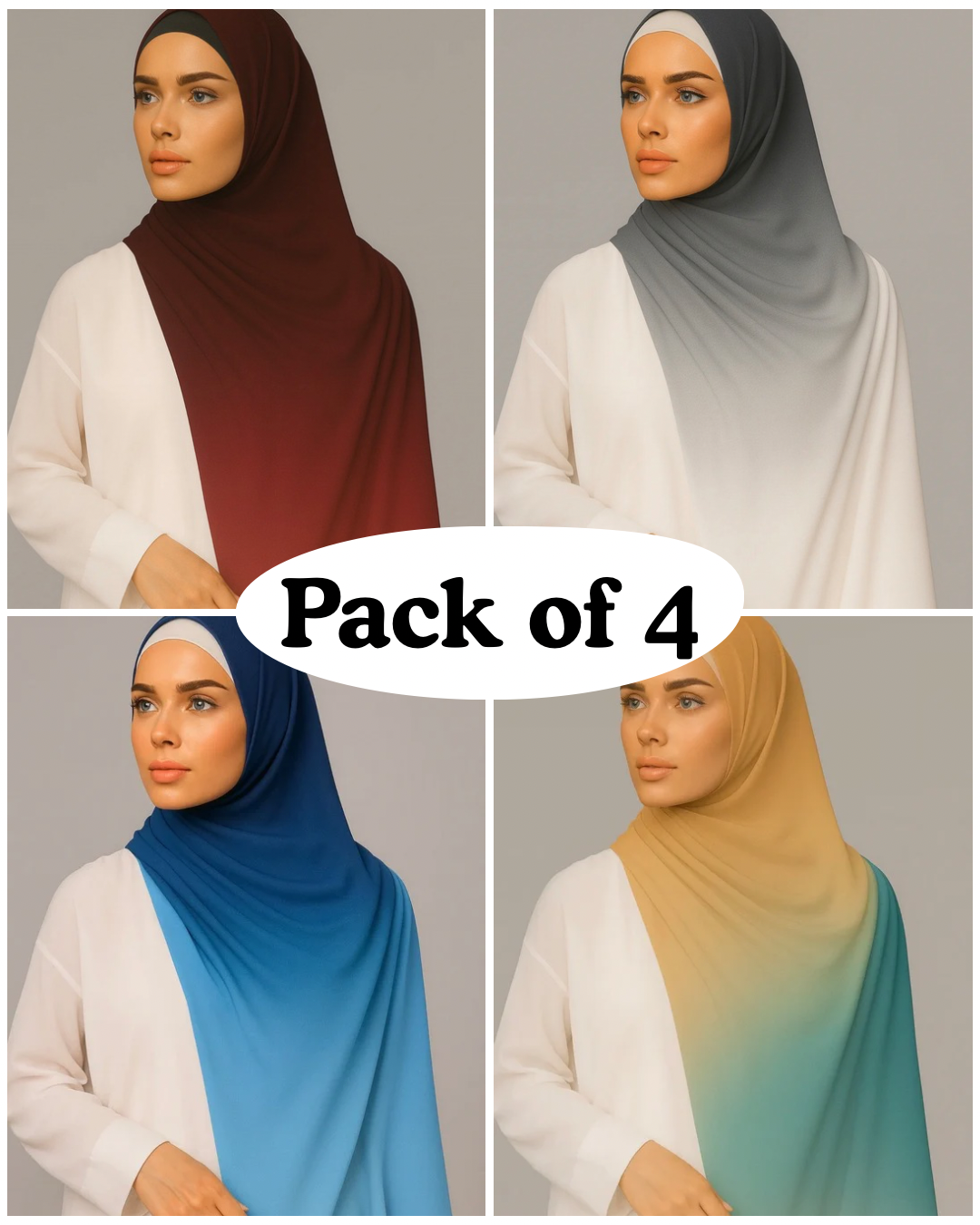 Ombre Hijabs- Pack of 4 (click to pick colours)