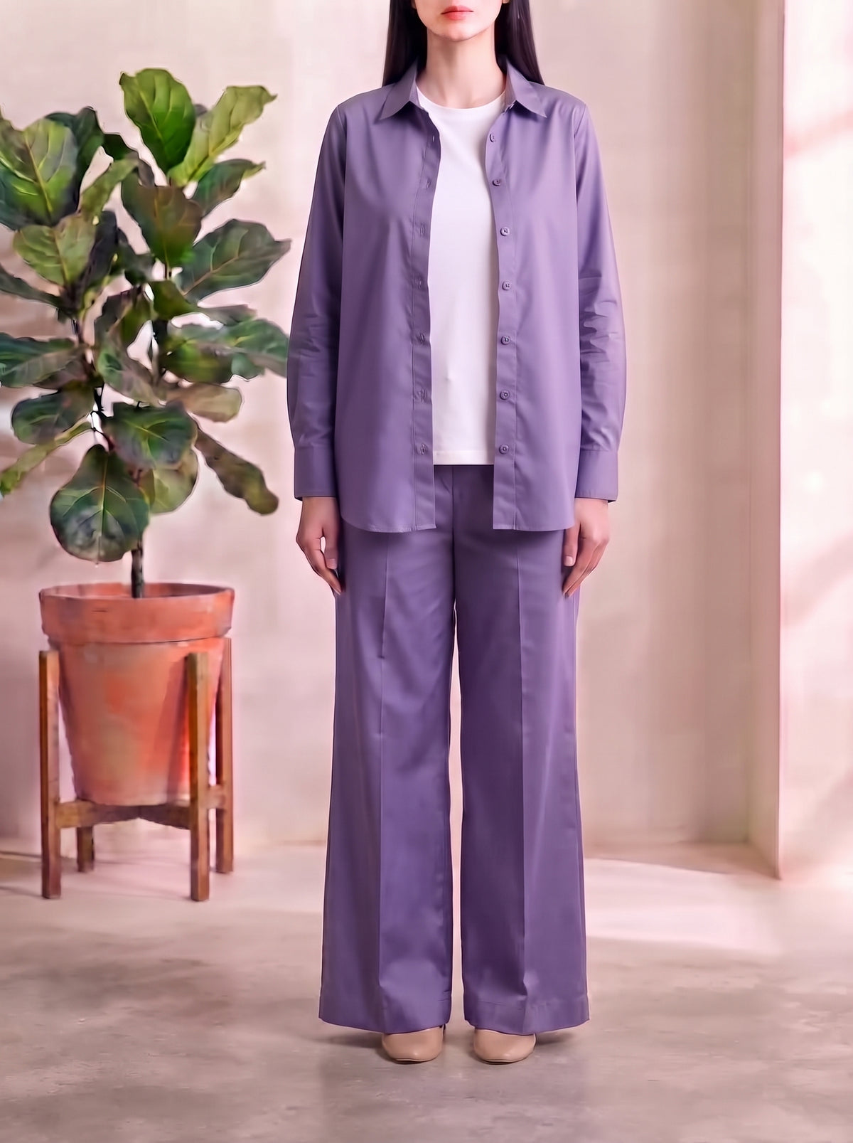 Button-Down Co-Ord Set - Lavender