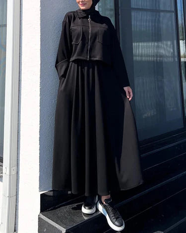 Two-Piece Fleece Modest Set- Black