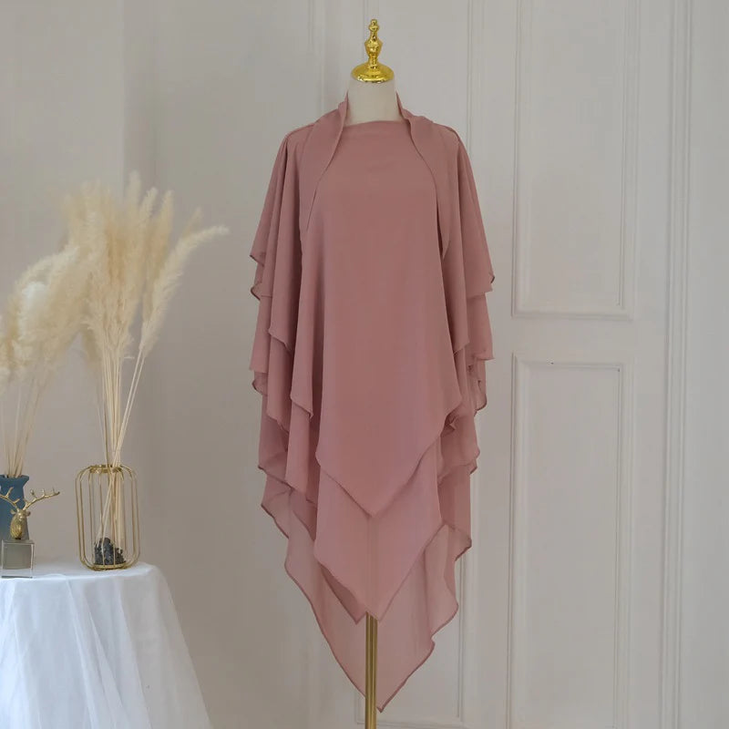 3 Layer Butterfly Khimar  Niqab Set - ROSE
