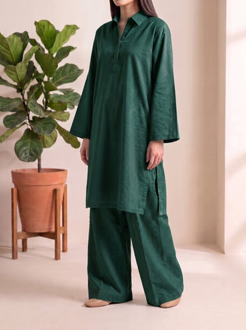 SOLACE- 2PC COTTON COORD SET- BOTTLE GREEN
