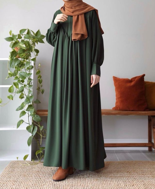 OLIVE - V Pleated Abaya