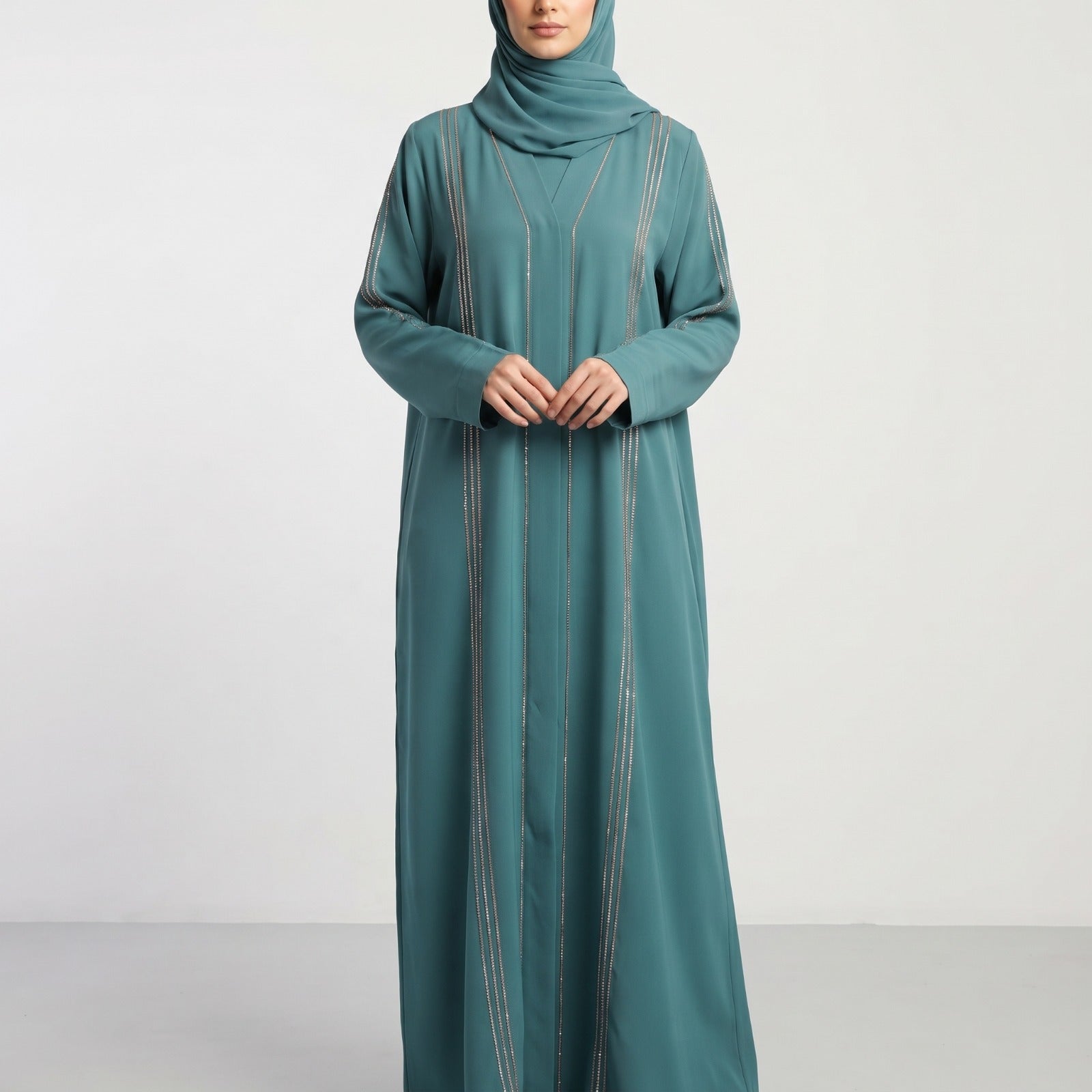 Rimal Embellished Abaya- Sea Green