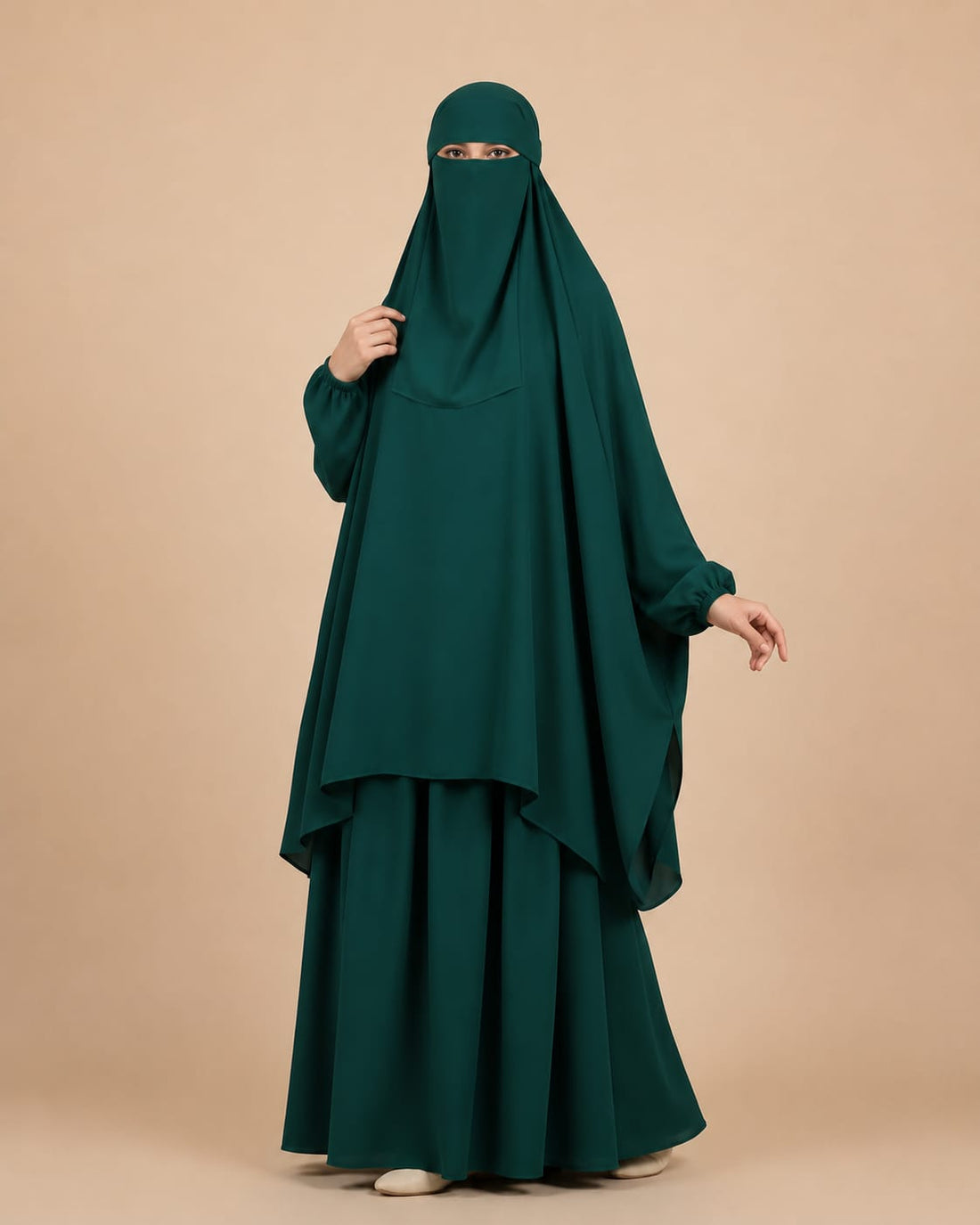 3 Piece Jilbab Set (Jilbab  Skirt  Khimar) - TEAL GREEN