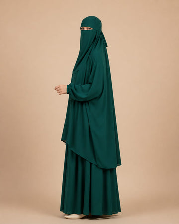 3 Piece Jilbab Set (Jilbab  Skirt  Khimar) - TEAL GREEN