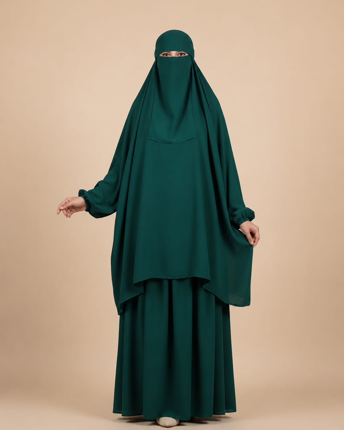 3 Piece Jilbab Set (Jilbab  Skirt  Khimar) - TEAL GREEN
