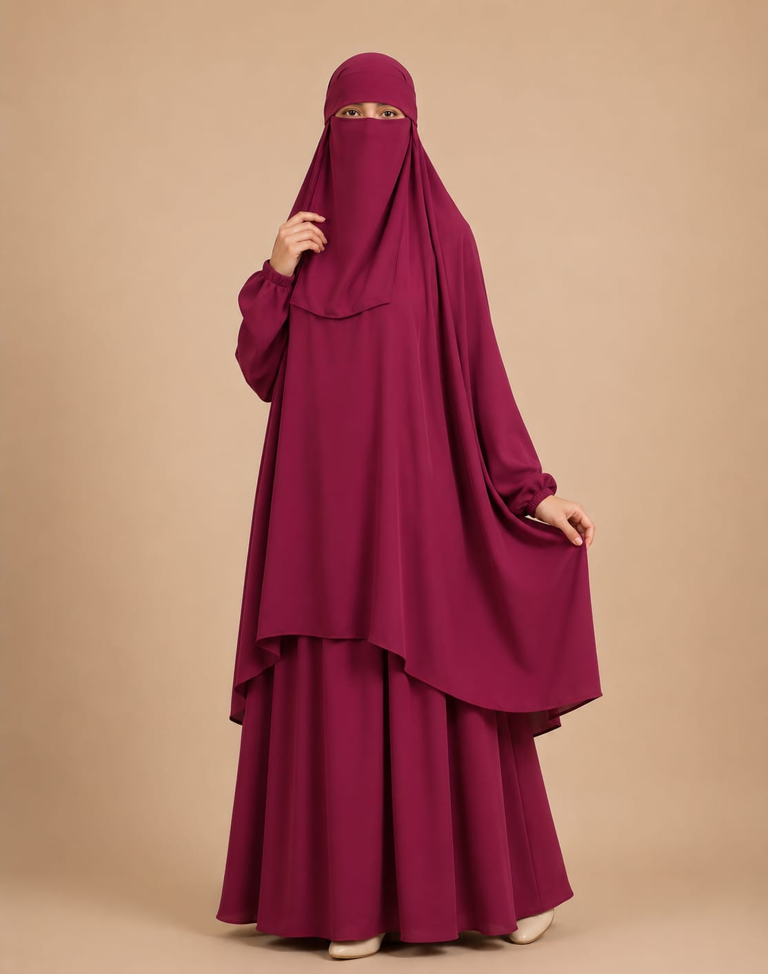3 Piece Jilbab Set (Jilbab  Skirt  Khimar) - PLUM
