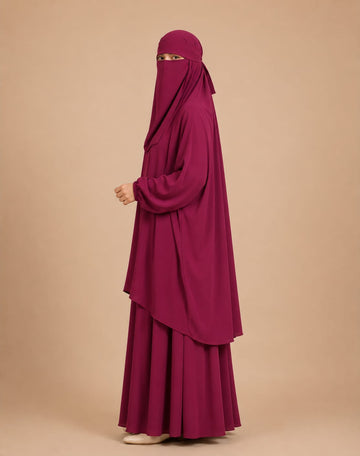 3 Piece Jilbab Set (Jilbab  Skirt  Khimar) - PLUM