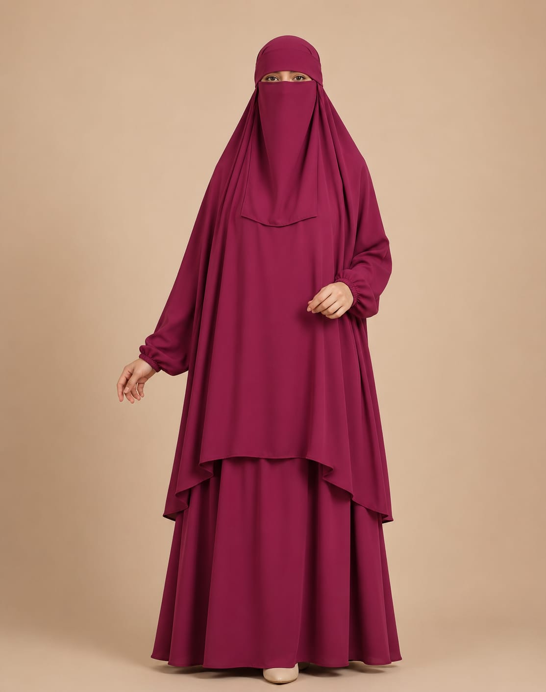 3 Piece Jilbab Set (Jilbab  Skirt  Khimar) - PLUM