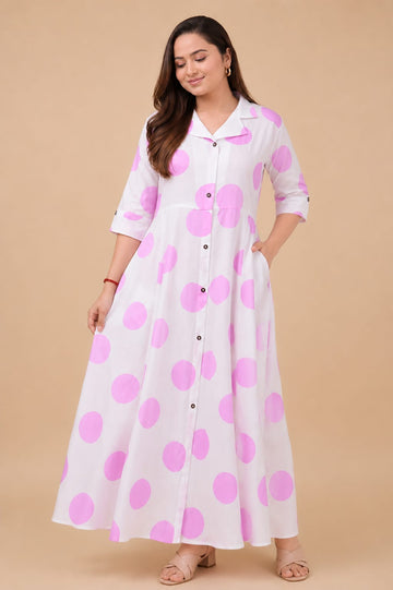 Pink Polka Dots Cotton A Line Dress