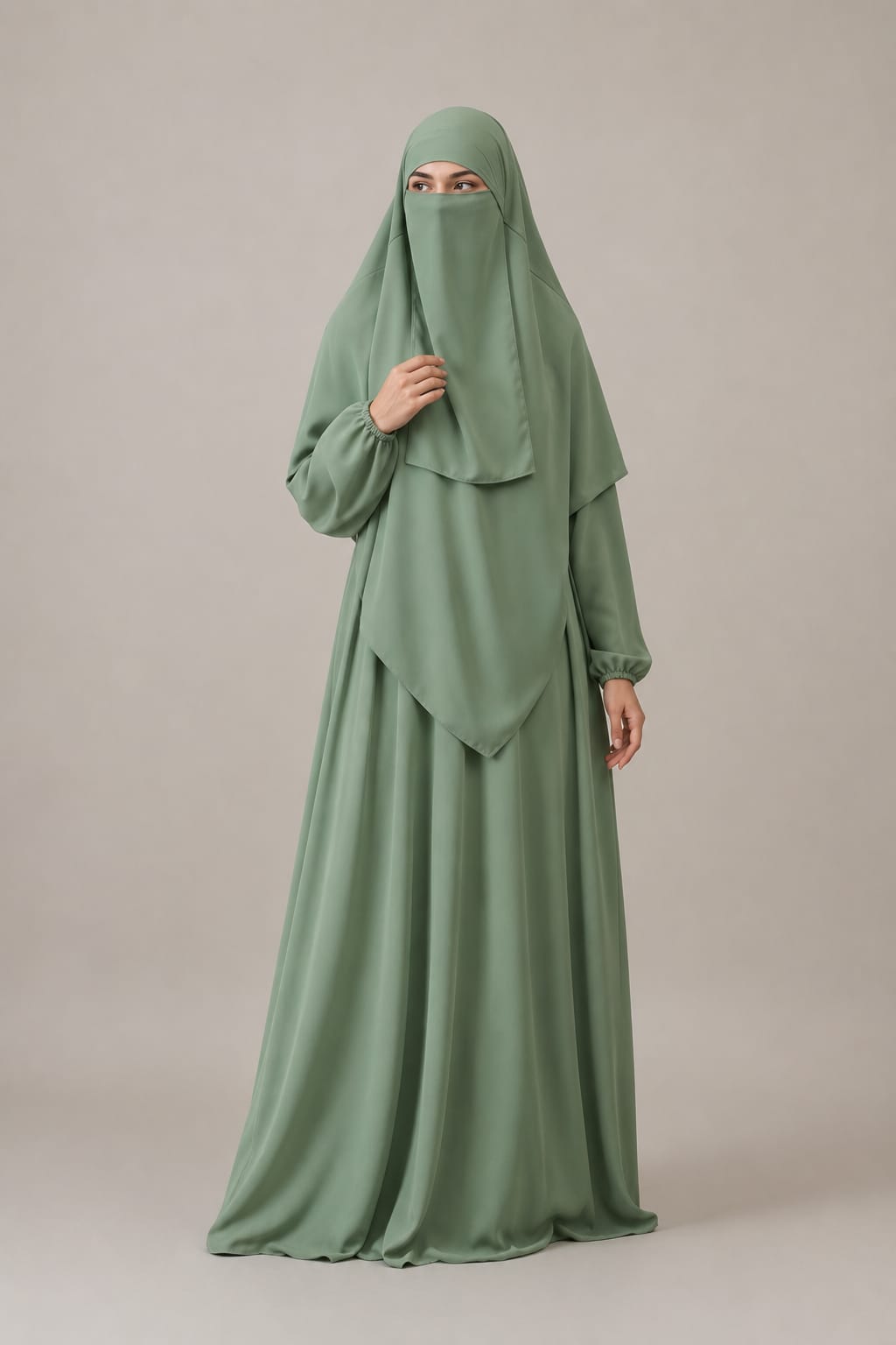 3 Piece Abaya Set (Abaya  Khimar  Niqab) - SAGE