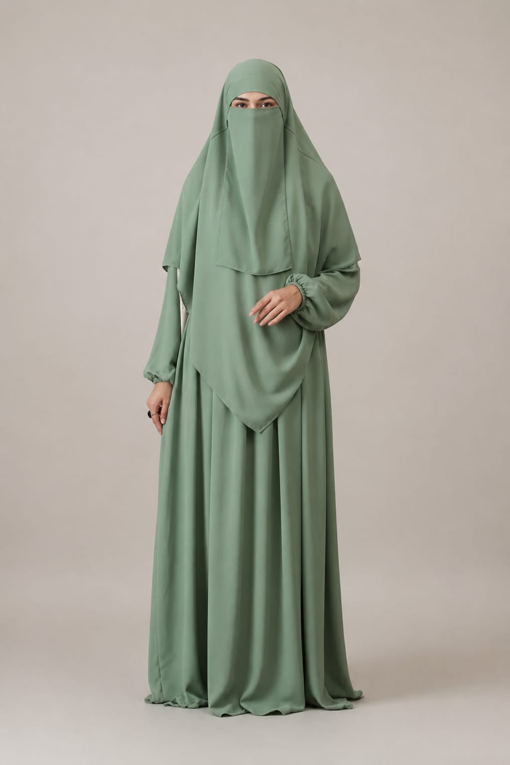 3 Piece Abaya Set (Abaya  Khimar  Niqab) - SAGE
