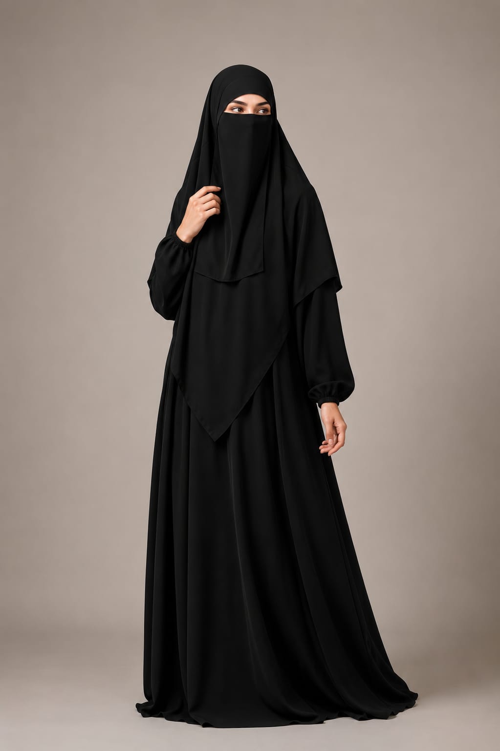 3 Piece Abaya Set (Abaya  Khimar  Niqab) - BLACK
