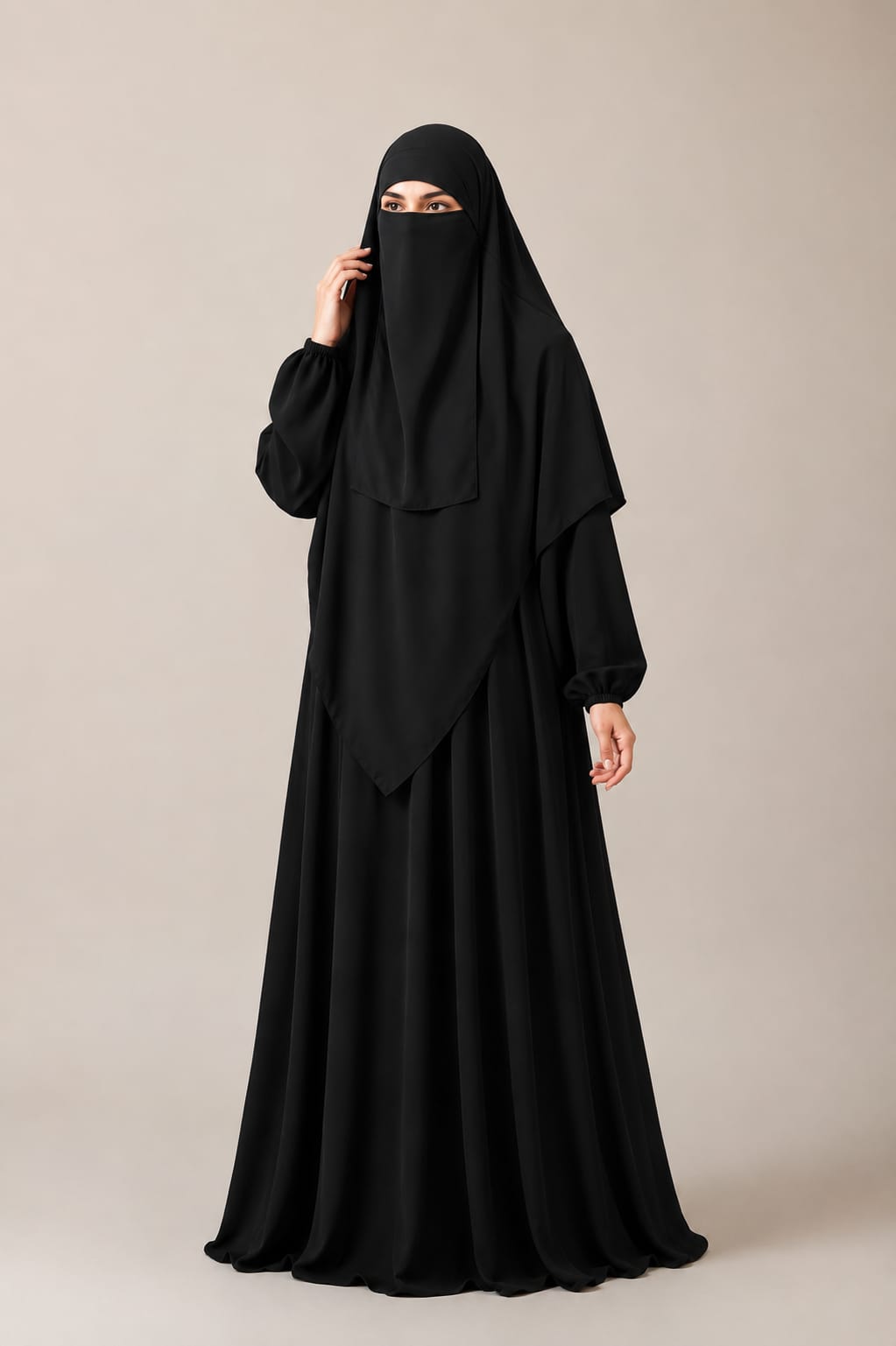 3 Piece Abaya Set (Abaya  Khimar  Niqab) - BLACK